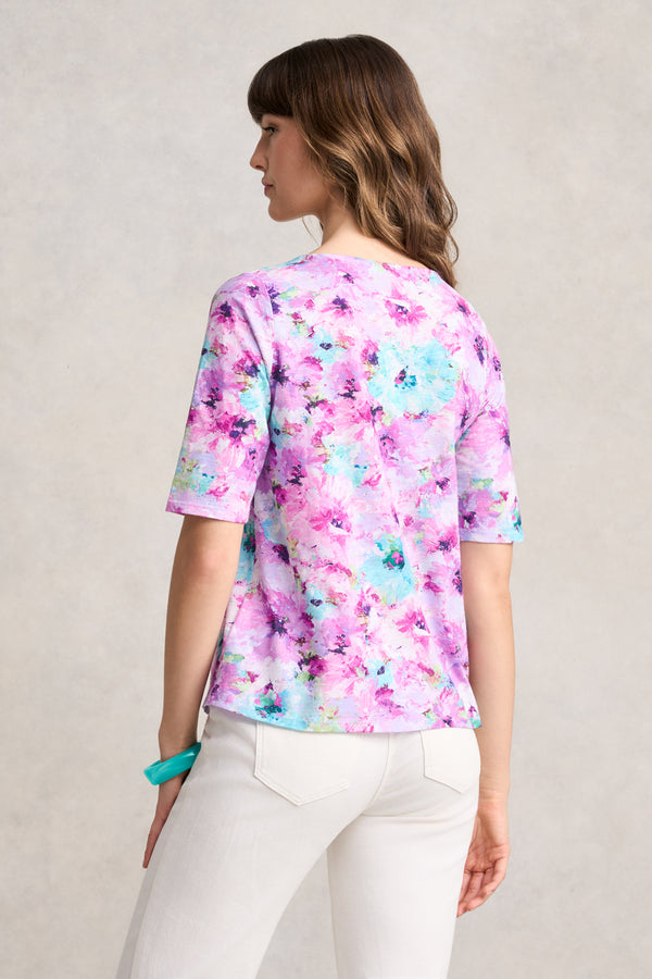 DEEP V PRINTED TSHIRT - JANE'S BOUQUET PRINT 