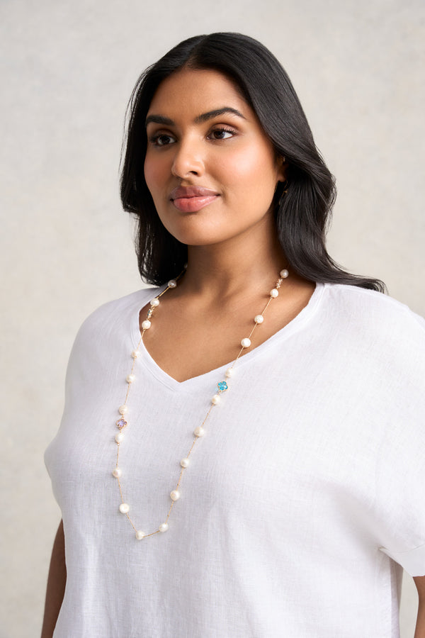 PEARL AND CLOVER NECKLACE - MULTICOLOUR