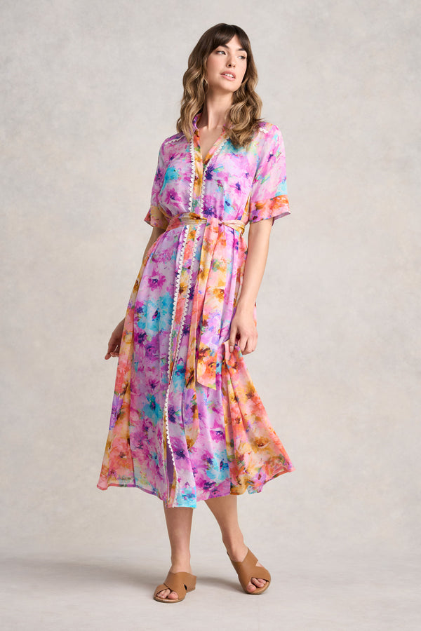 SPLICED PRINT SHIRT DRESS - JANE'S BOUQUET PRINT