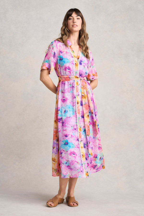 SPLICED PRINT SHIRT DRESS - JANE'S BOUQUET PRINT