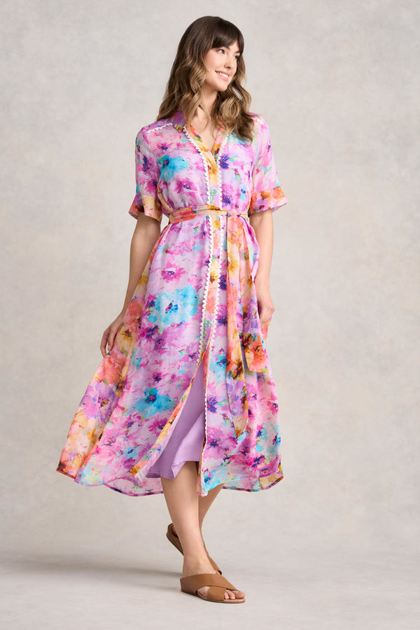 SPLICED PRINT SHIRT DRESS - JANE'S BOUQUET PRINT