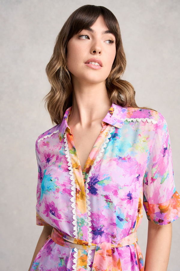 SPLICED PRINT SHIRT DRESS - JANE'S BOUQUET PRINT