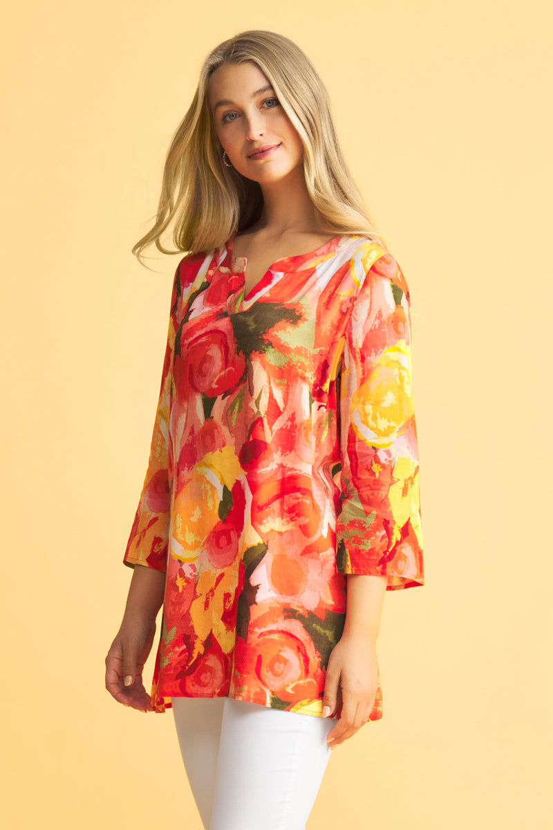 Notch Neck Tunic - Bouquet Print