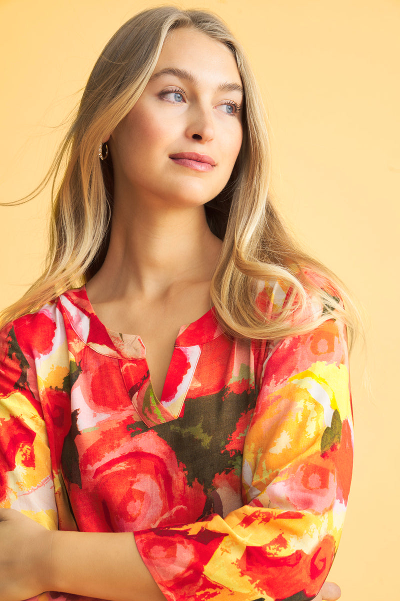 Notch Neck Tunic - Bouquet Print