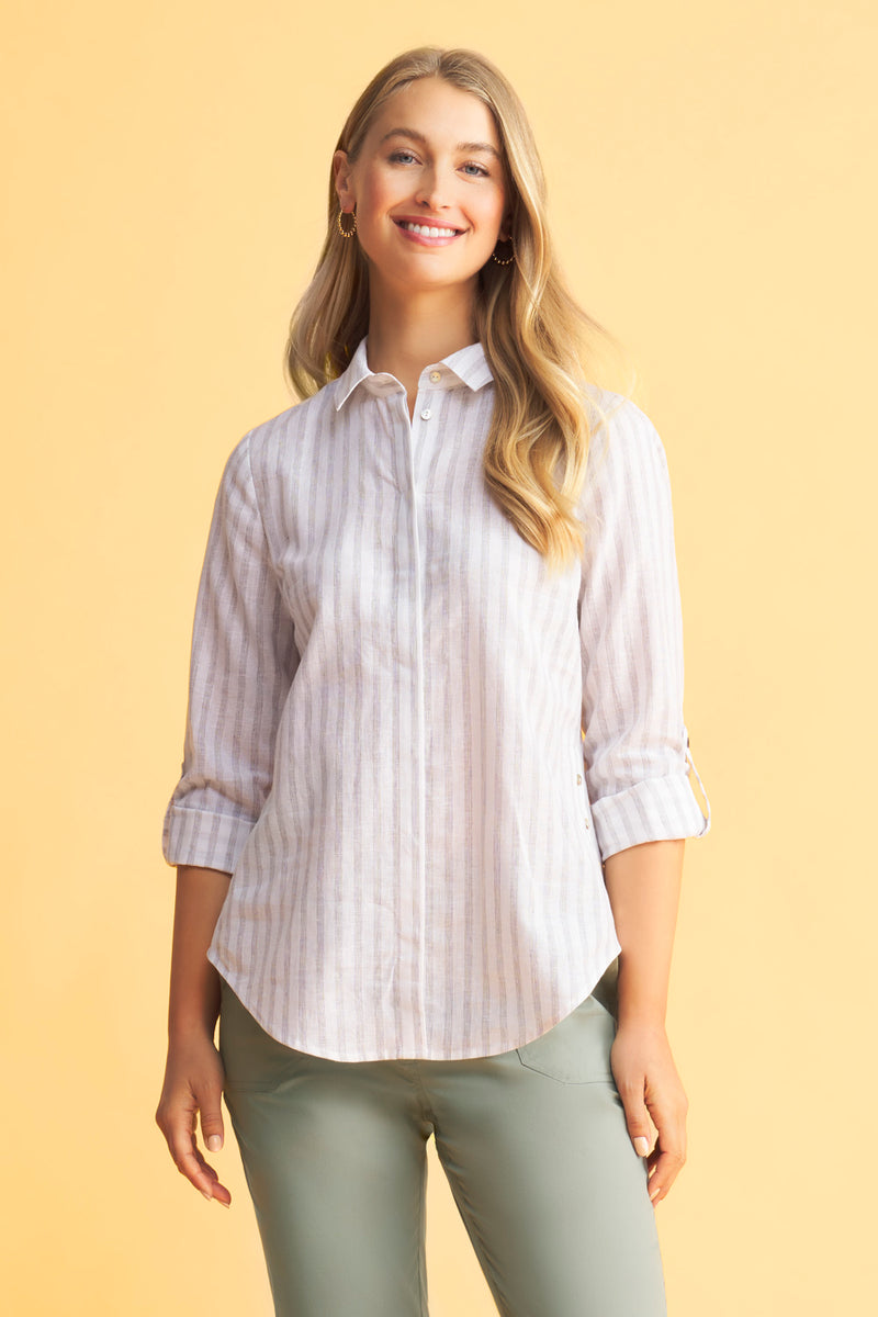 Stripe Side Button Shirt – Blue Illusion