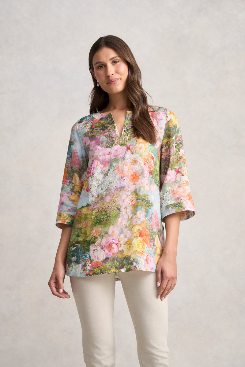 Printed Linen Tunic - Monet Print
