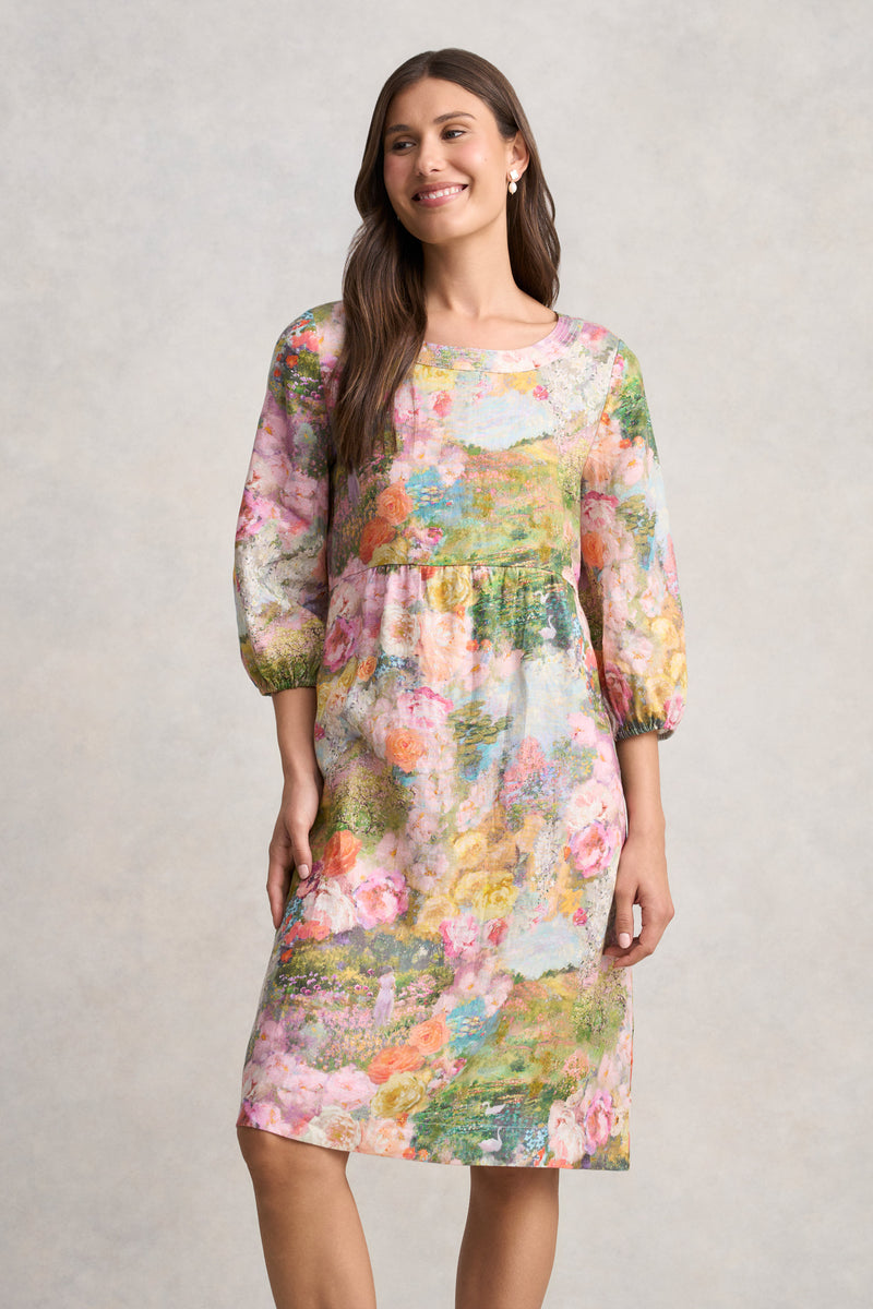 Printed Linen Dress - Monet Print
