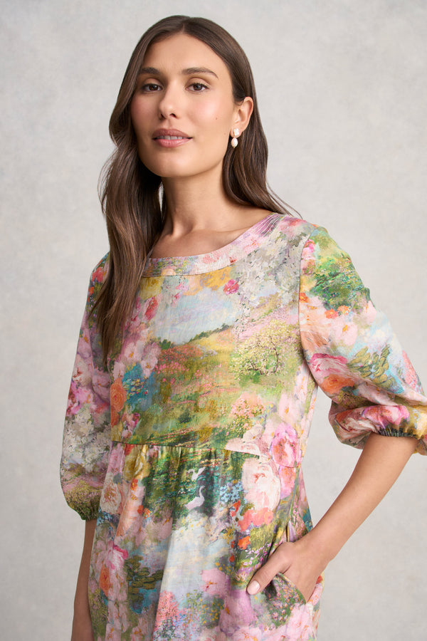 Printed Linen Dress - Monet Print