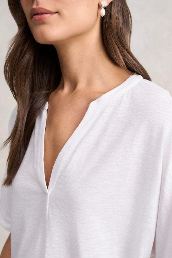 Notch Neck Half Sleeve T-Shirt - White