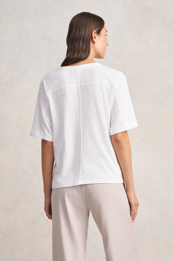 Notch Neck Half Sleeve T-Shirt - White