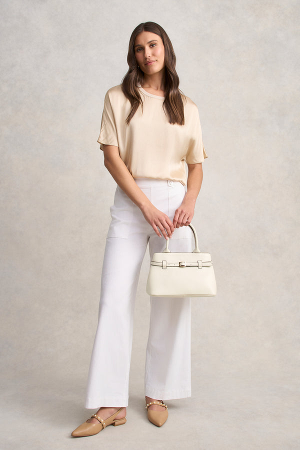 Short Sleeve Viscose Top - Champagne