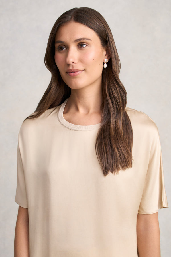 Short Sleeve Viscose Top - Champagne