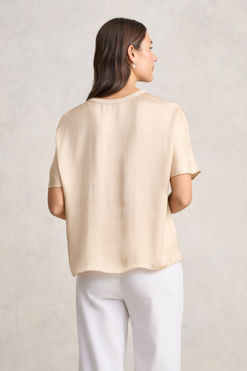 Short Sleeve Viscose Top - Champagne