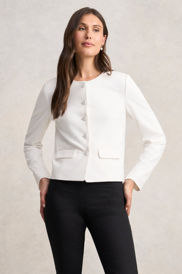 Collarless Ponte Jacket - Cream