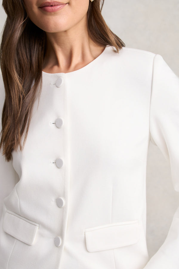 Collarless Ponte Jacket - Cream
