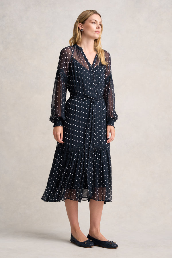 CRINKLE VISCOSE DRESS - DEEP NAVY SPOT