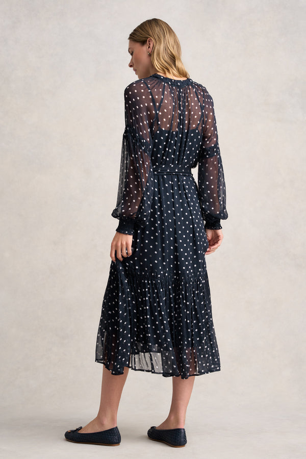 CRINKLE VISCOSE DRESS - DEEP NAVY SPOT