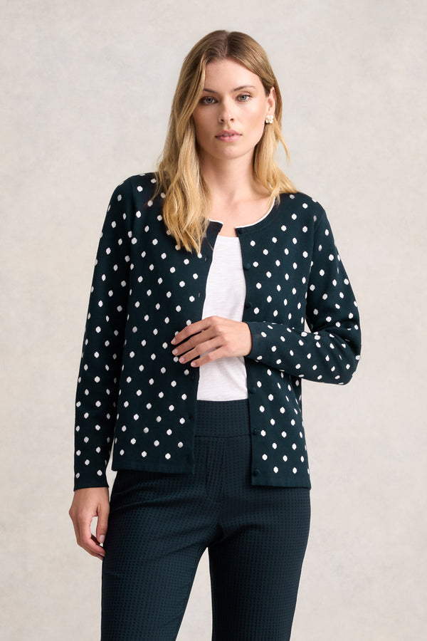 JACQUARD COTTON CARDIGAN - DEEP NAVY SPOT