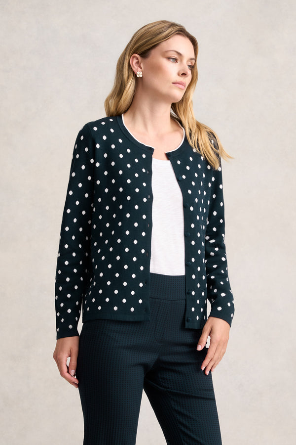 JACQUARD COTTON CARDIGAN - DEEP NAVY SPOT