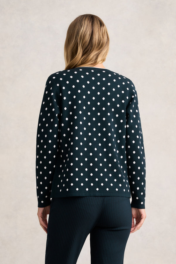 JACQUARD COTTON CARDIGAN - DEEP NAVY SPOT