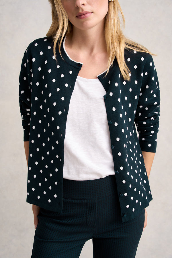 JACQUARD COTTON CARDIGAN - DEEP NAVY SPOT