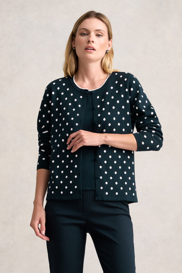 JACQUARD COTTON CARDIGAN - DEEP NAVY SPOT