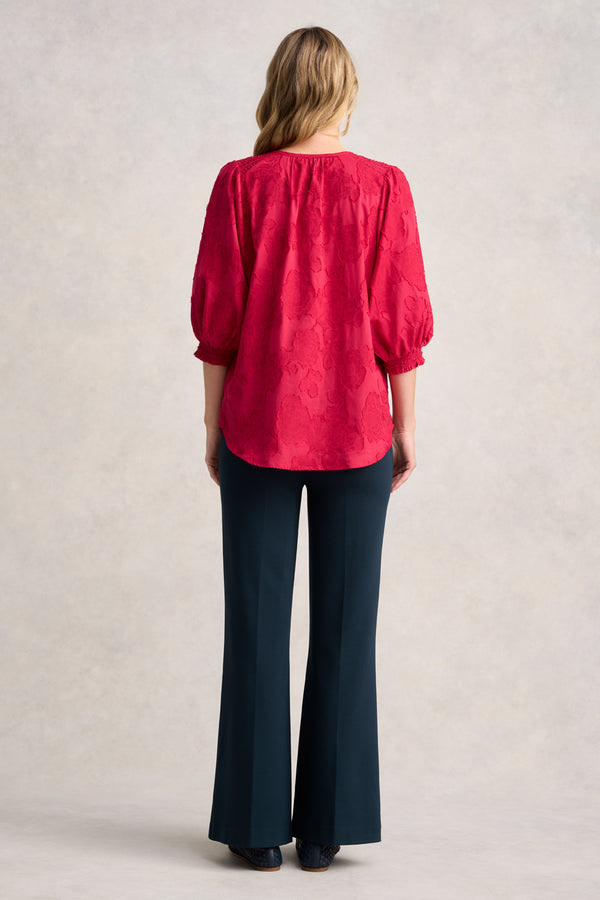 JACQUARD SMOCKED BLOUSE - ROUGE 