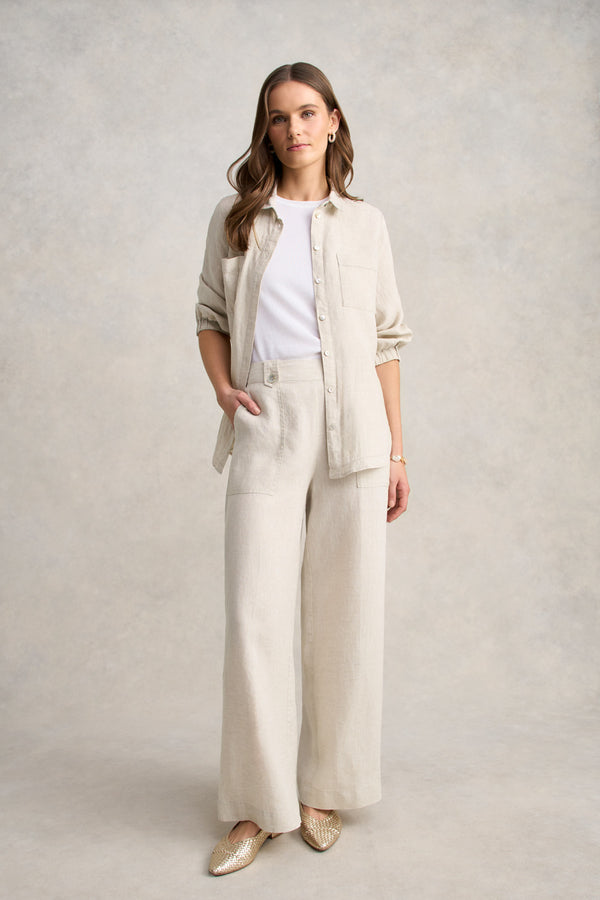Full Length Waist Tab Linen Pant - Natural Cross Dye