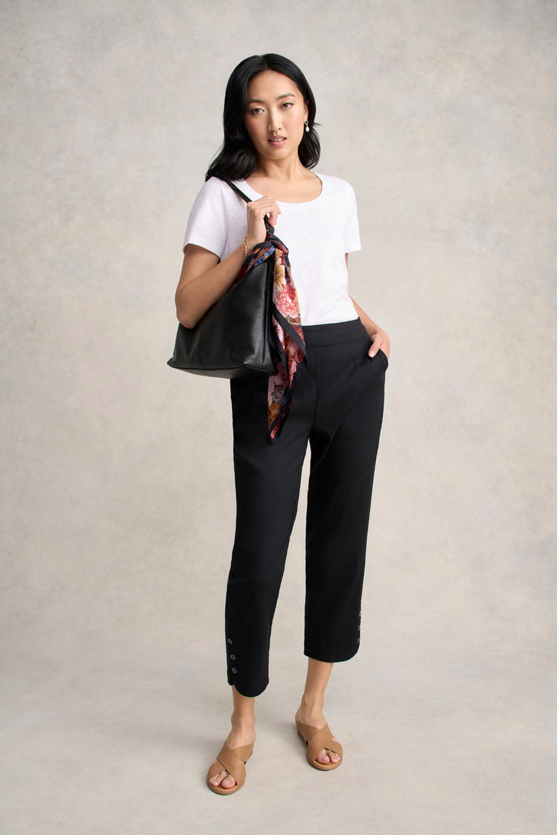 Curved Hem Linen Pant - Black