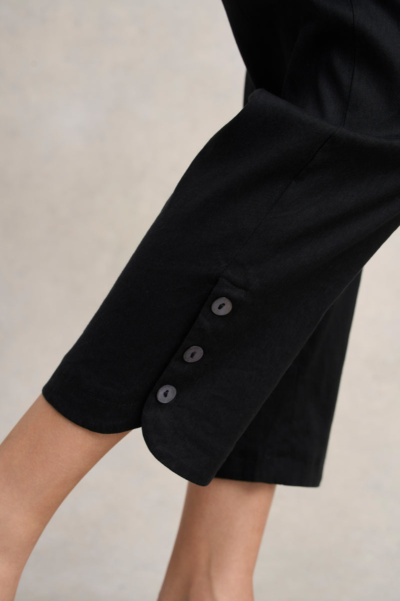 Curved Hem Linen Pant - Black