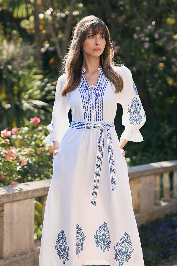 Embroidered Linen Cotton Dress