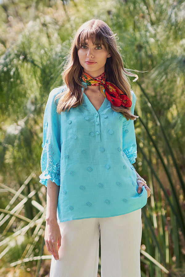 Lace Embroidered Linen Top