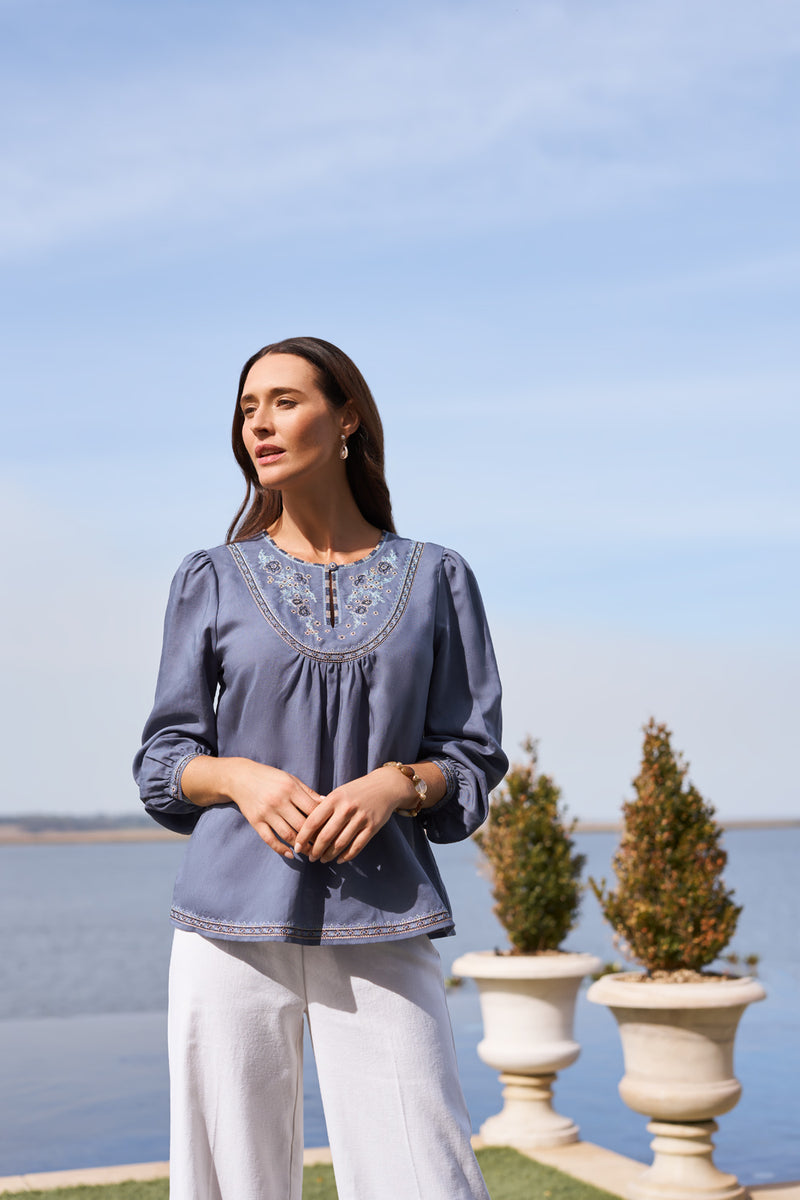 Embroidered Swing Blouse - Twilight