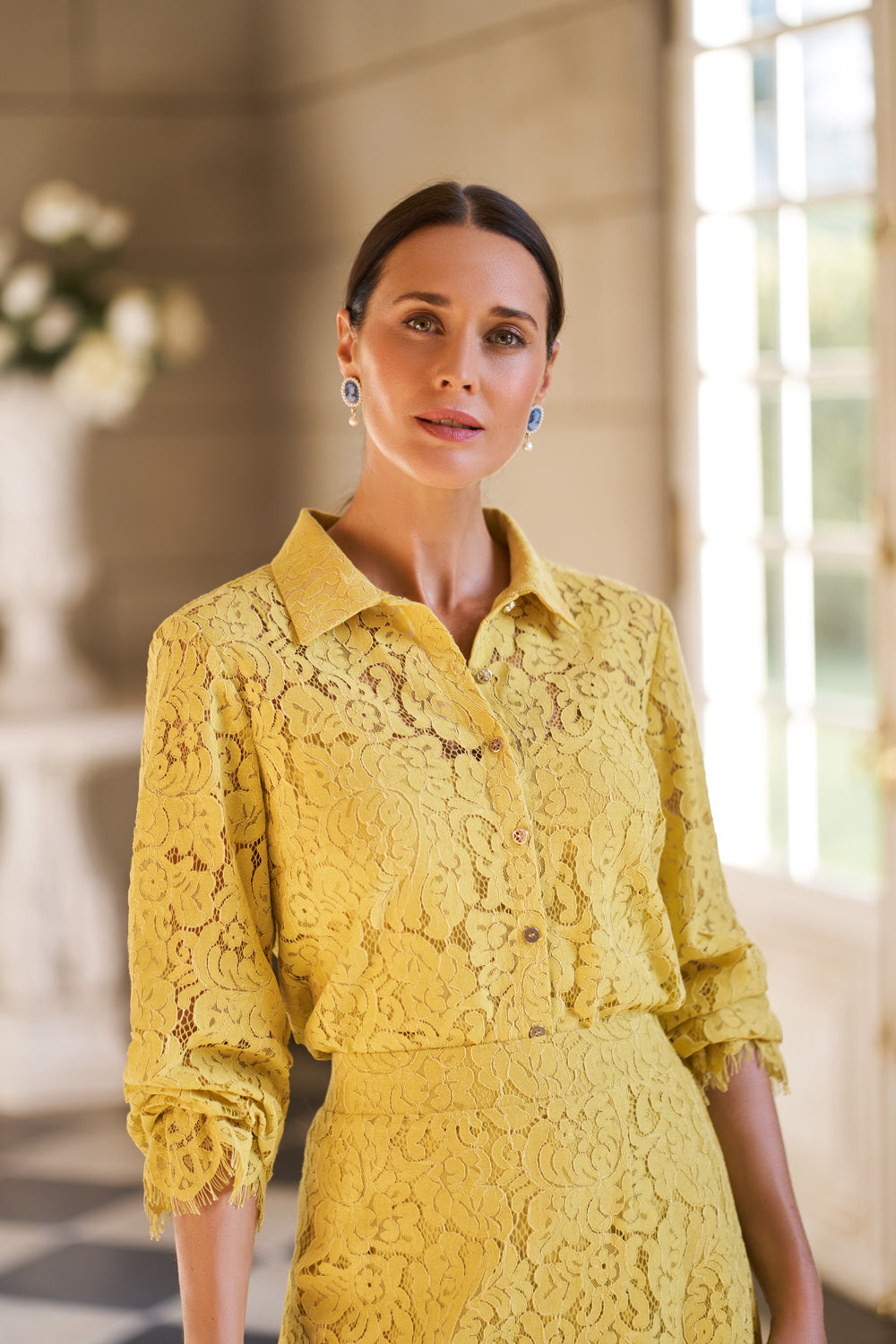 Yellow cheap lace shirt