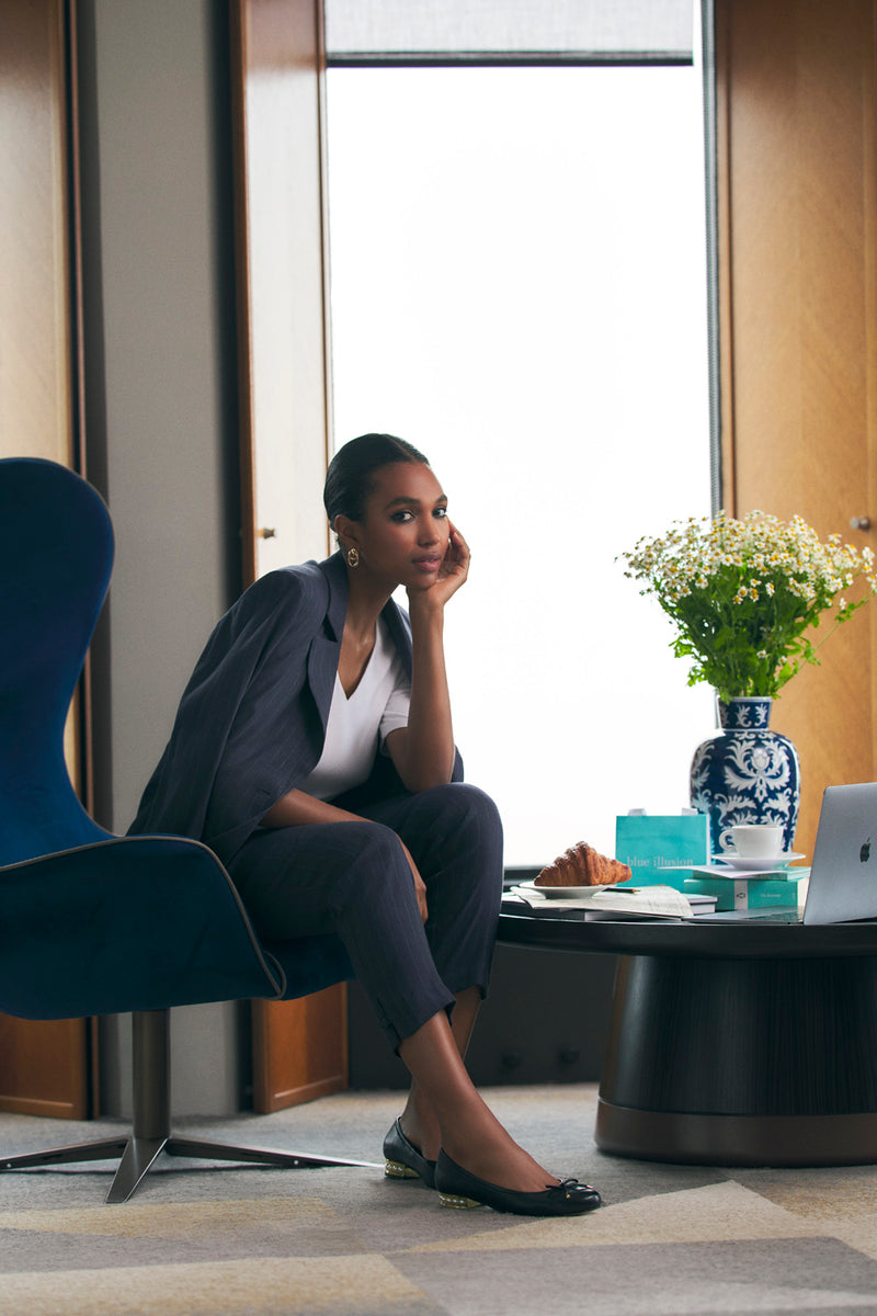 Tab Detail Linen Pant - Charcoal Pinstripe