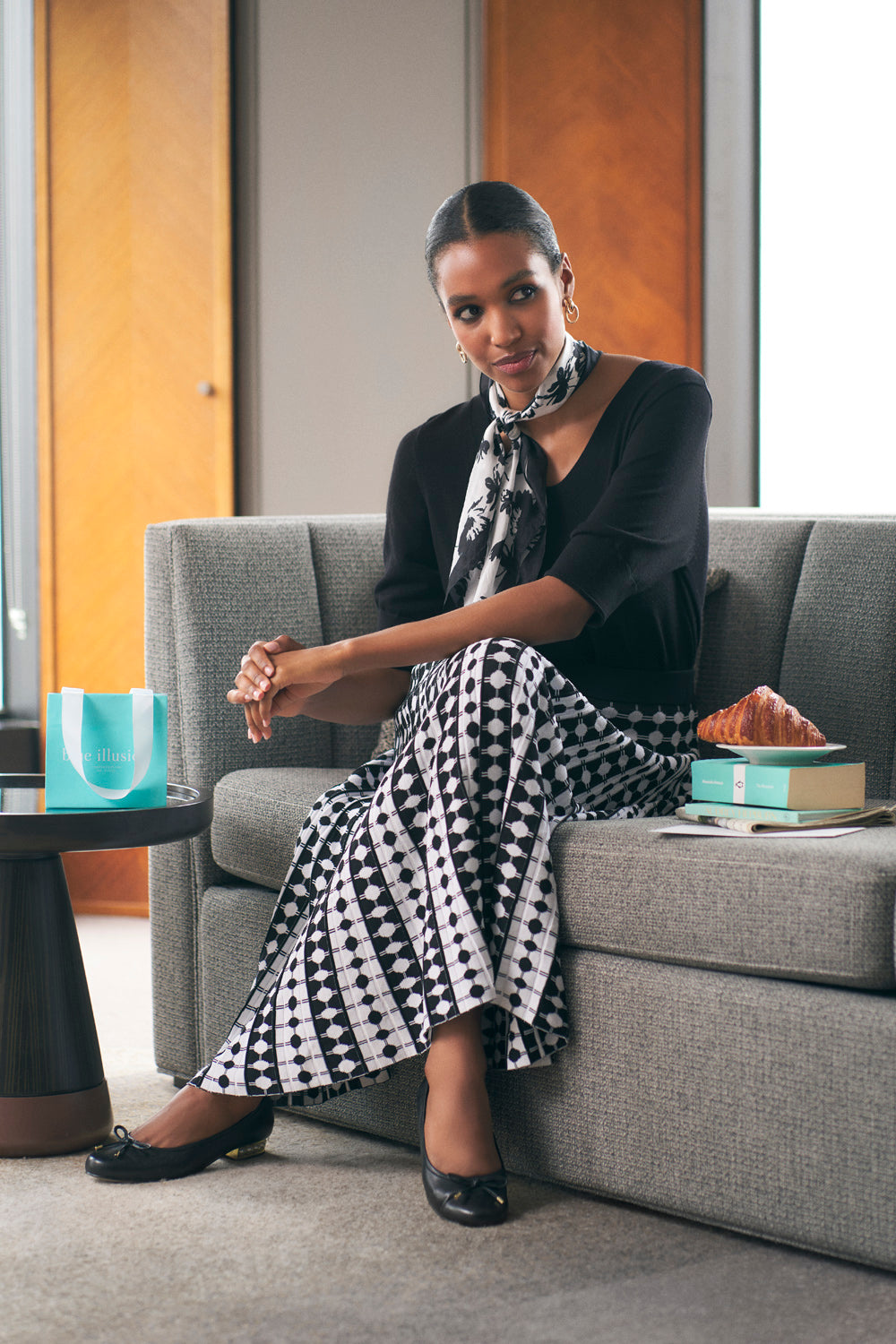 Black and white striped knit clearance skirt