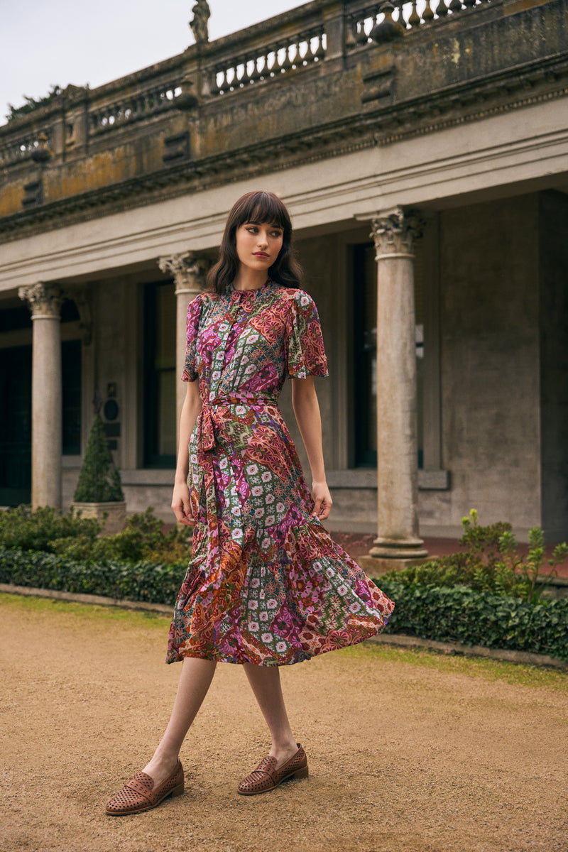 Georgette Flutter Sleeve Dress - Marrakesh Print