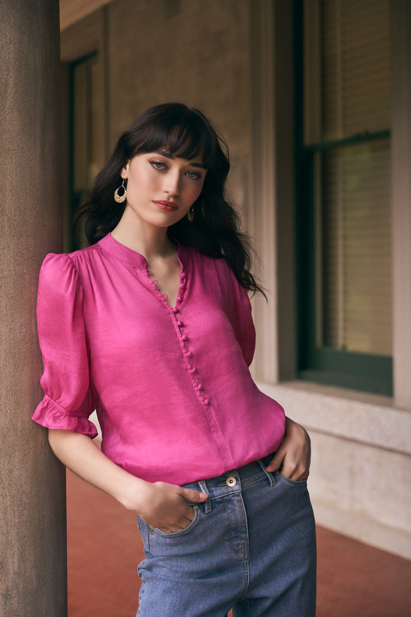 Linen Silk Blouse - Fuchsia