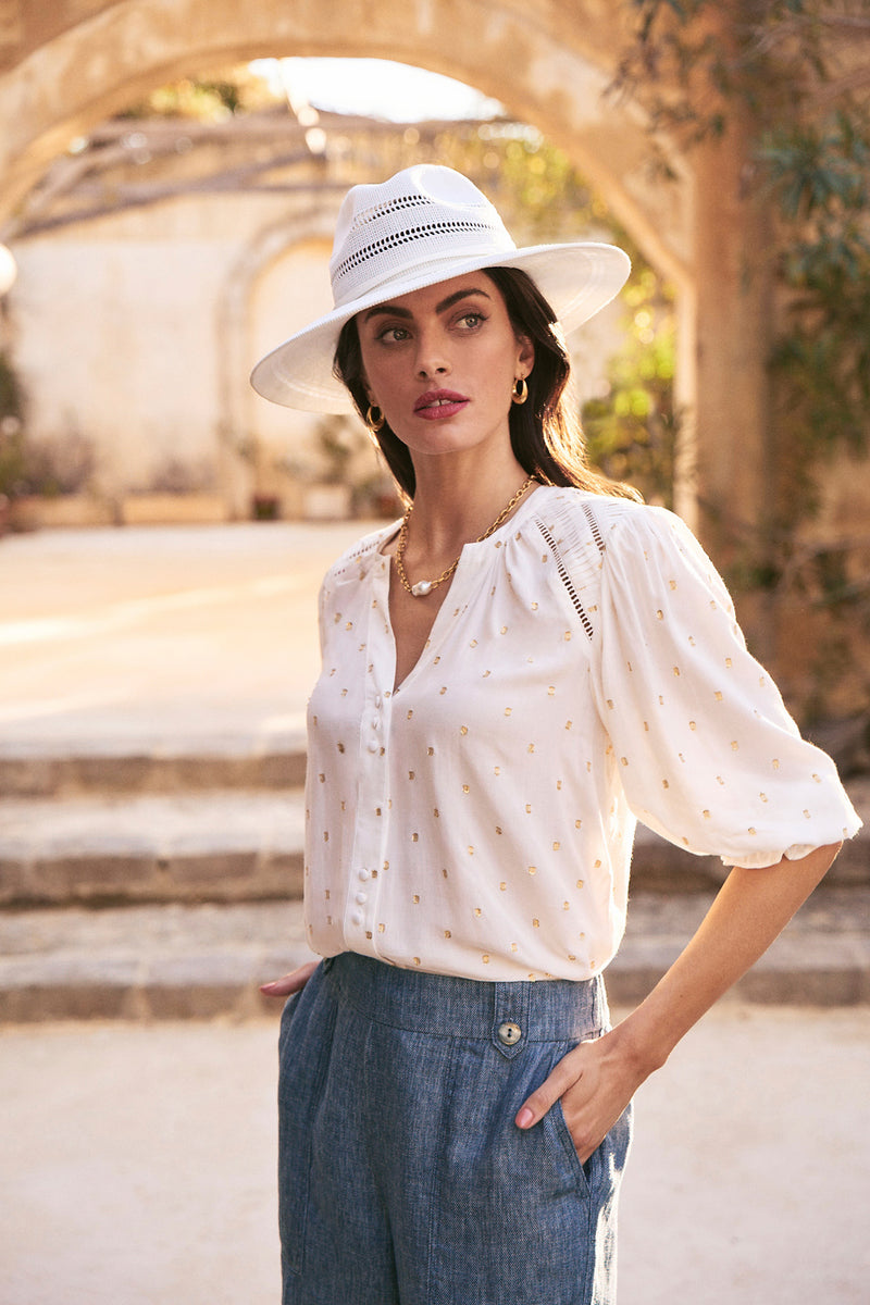 Lurex Diamond Blouse - Cream