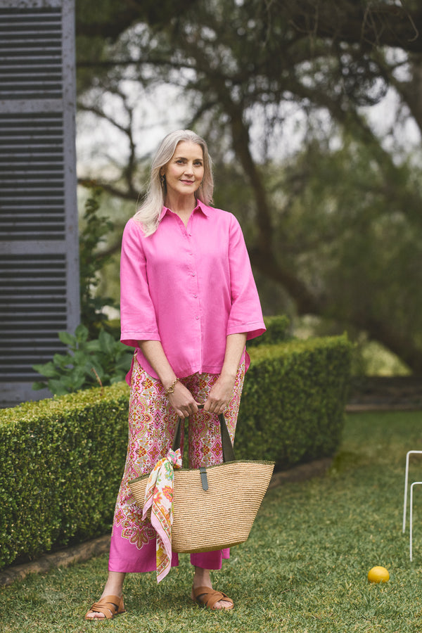 French Linen Shirt - Rose Pink