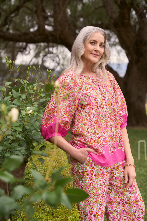 Cotton Blouse - Moroccan Tile Print