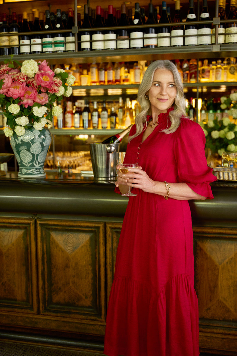 Linen Silk Tier Dress - Rouge