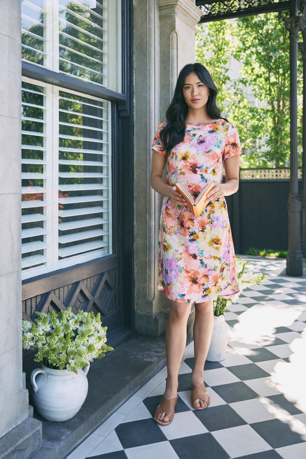 FRENCH LINEN SHIFT DRESS - JANE'S BOUQUET PRINT 