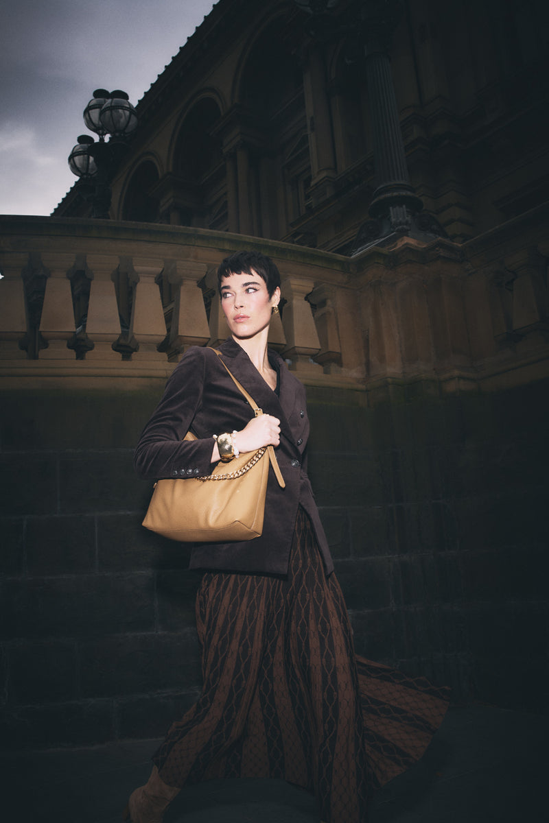 Pleated Knit Skirt - Chocolate & Camel