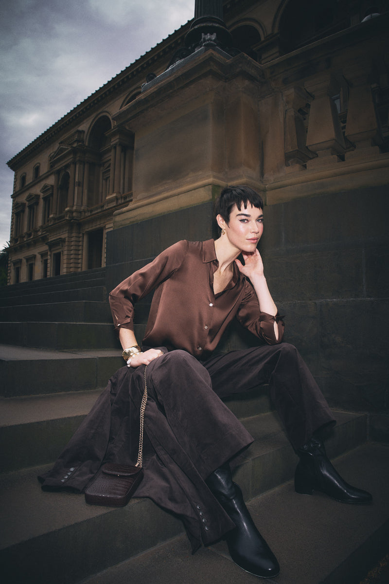 Stretch Silk Shirt - Coffee