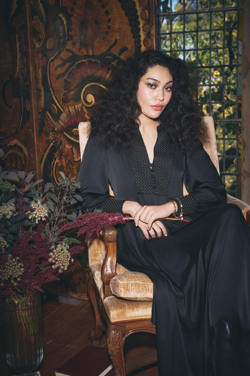 Beaded Smock Dress - Black