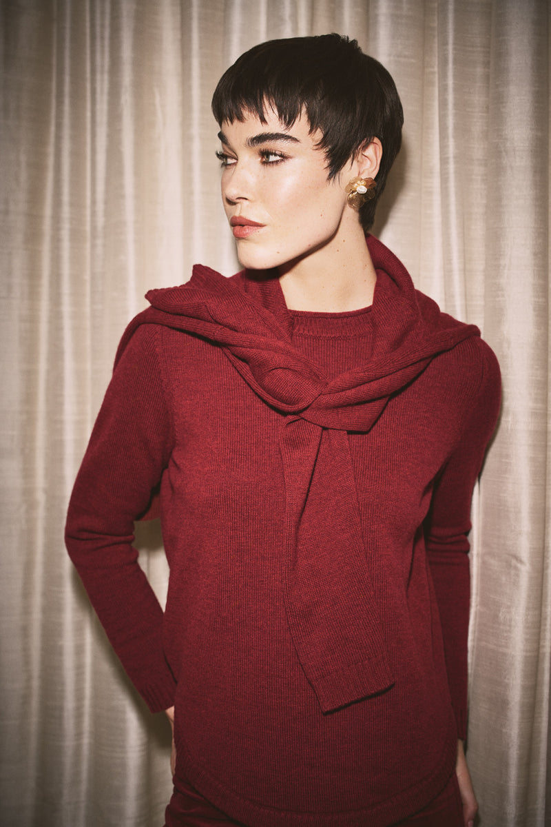 Merino Crew Neck Jumper - Scarlet Marle