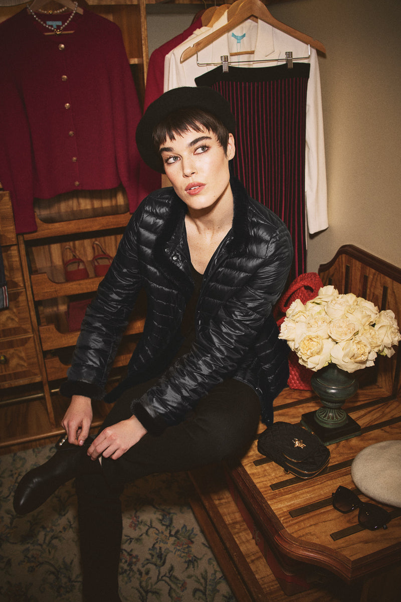 Faux Fur Trim Puffer - Black