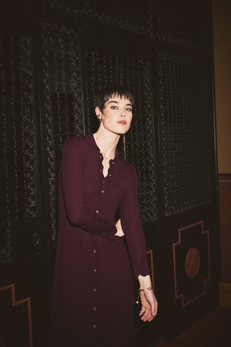Ribbed Merino Dress - Burgundy