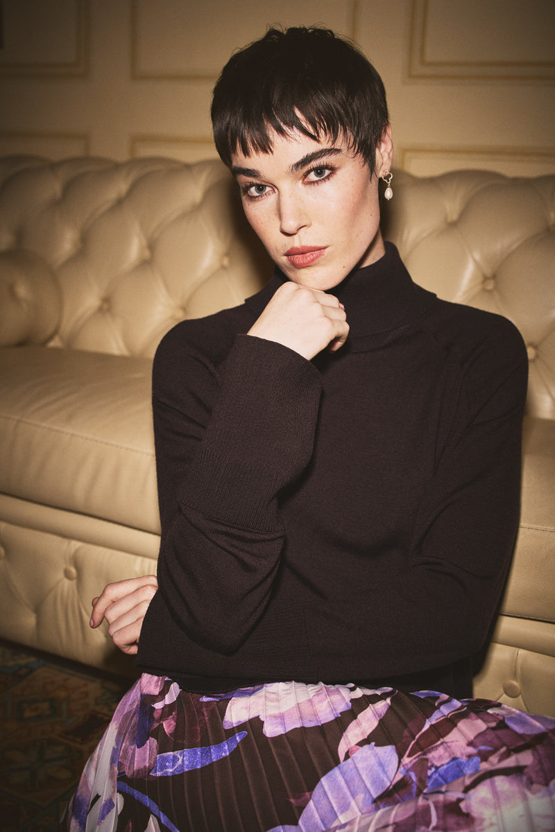 Side Split Merino Wool Jumper - Chocolate Chaud